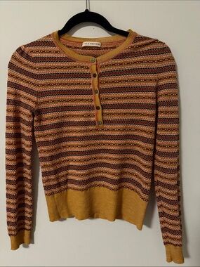 Ulla Johnson Mustard Multicolor Knit Henley Lightweight Sweater
